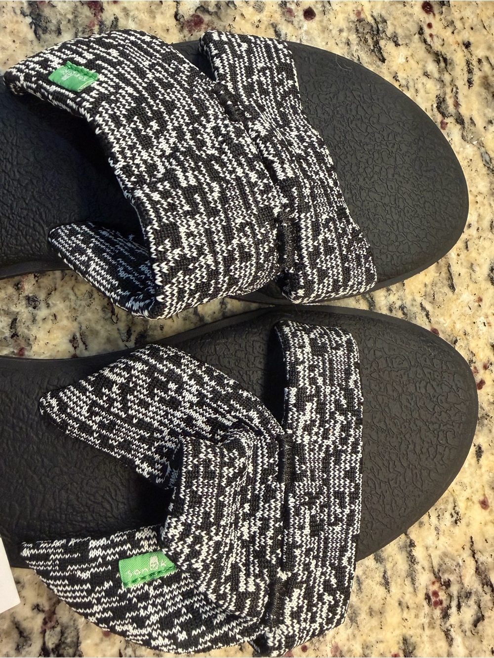 Sanuk Women’s Black & White Knit Sling Sandals